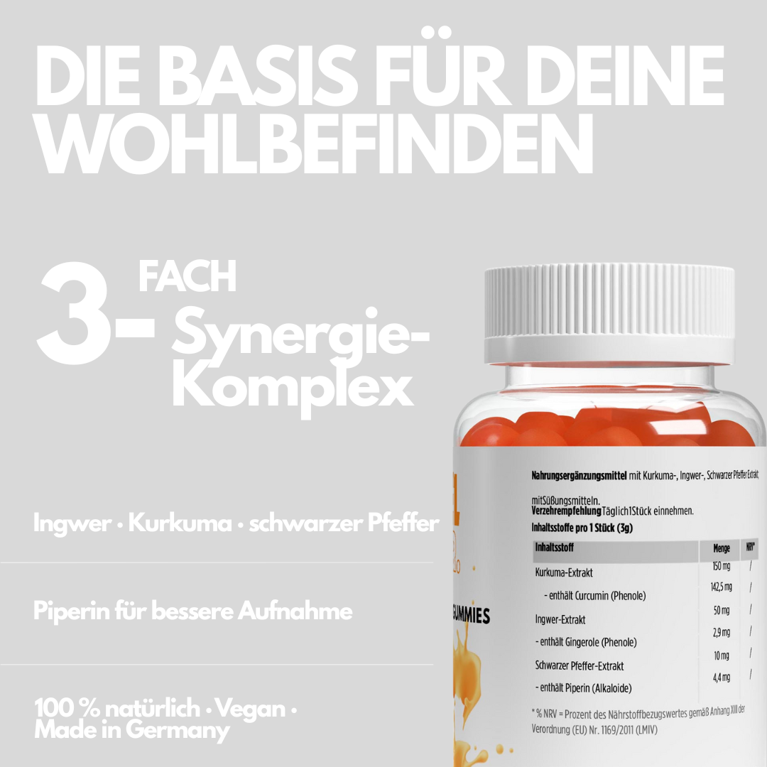 Kurkuma + Ingwer + Schwarzer Pfeffer Gummies - 60 Stk.